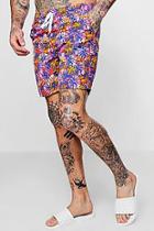 Boohoo Bright Leaf Print Mid Length Swim Short