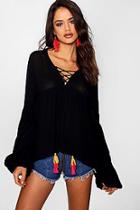 Boohoo Tall Bella Plunge Tassel Balloon Sleeve Top