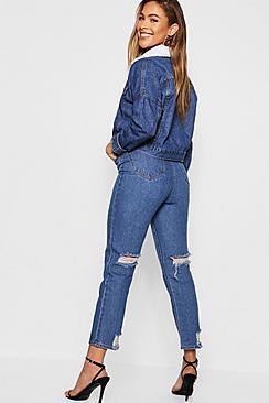Boohoo Distressed Back Straight Leg Jean