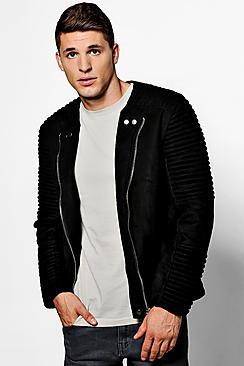 Boohoo Collarless Suedette Biker Jacket