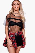 Boohoo Molly Mesh Eyelet Lace Up Tee