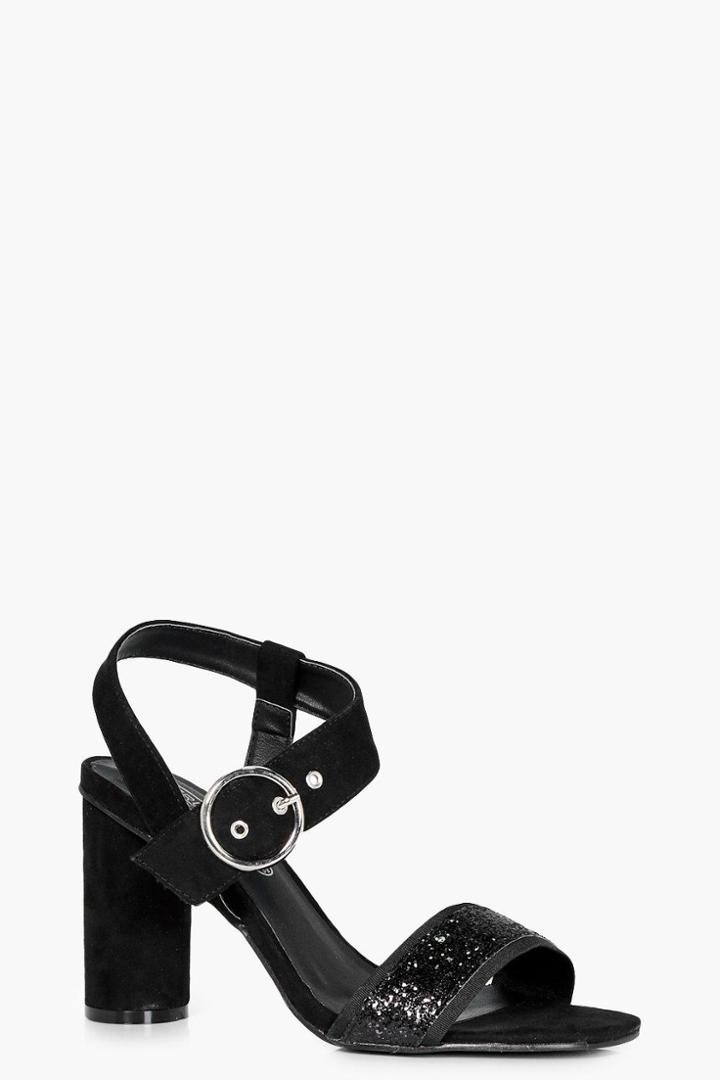 Boohoo Megan Front Glitter Band 2 Part Block Heel Black