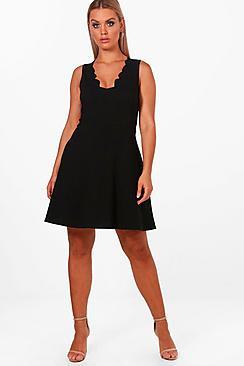 Boohoo Plus Evie Scallop Edge Skater Dress