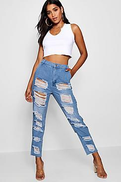 Boohoo Distressed Denim Mom Jean