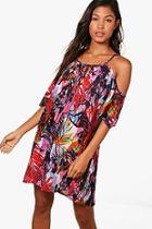 Boohoo Natasha Tropical Leaf Cold Shoulder Beach Dress