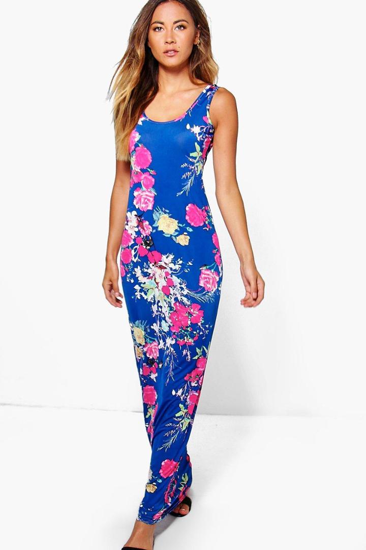 Boohoo Megan Printed Maxi Dress Blue