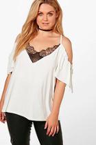 Boohoo Plus Laurie Lace Insert Open Shoulder Cami Top