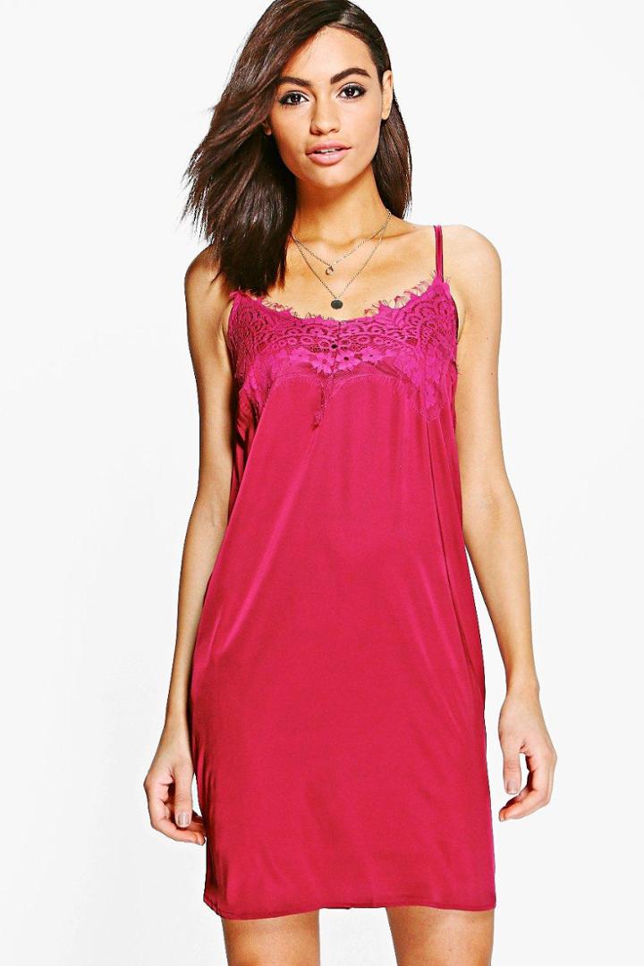 Boohoo Lara Lace Insert Cami Wine