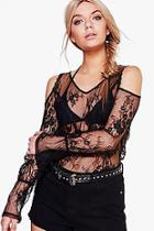 Boohoo Aimee Lace Frill Cold Shoulder Top