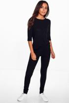 Boohoo Ruth Tee & Leggings Rib Knit Loungewear Set Black