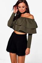 Boohoo Isa Double Frill Off The Shoulder Crop