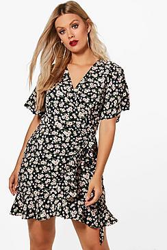 Boohoo Plus Mia Floral Wrap Woven Dress