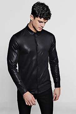 Boohoo Slim Fit High Shine Long Sleeve Shirt