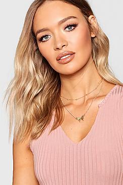 Boohoo Butterfly Choker Chain Layered Necklace
