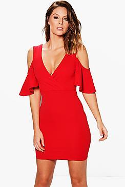 Boohoo Jo Cold Shoulder Bell Sleeved Bodycon Dress