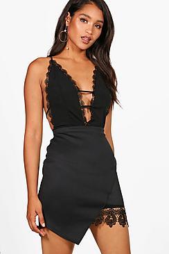 Boohoo Lucy Lace Trim Wrap Mini Skirt
