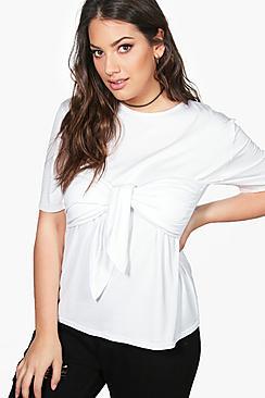 Boohoo Plus Beth Jersey Bow Tie Detail Boxy Tee