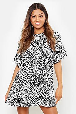 Boohoo Animal Print Smock Dress