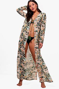 Boohoo Meg Tropical Bird Maxi Beach Kimono