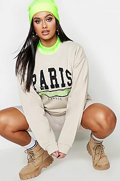 Boohoo Plus Neon Paris Slogan Sweat