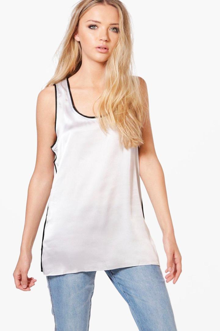 Boohoo Jennie Stripe Trim Tank Top Grey