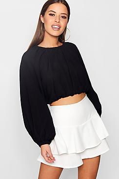 Boohoo Petite Magen Volume Sleeve Crop Top