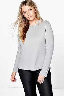 Boohoo Plus Amerie Cut Out Neck Rib Knit Top