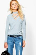 Boohoo Freya Choker Neck Batwing Jumper Grey