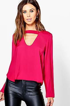 Boohoo Petite Mia Open Neck Detail Blouse