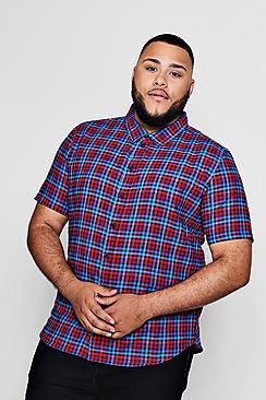 Boohoo Big And Tall Checked Gingham Short Sleeve Shirt