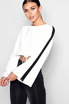 Boohoo Petite Charlotte Sports Trim Tie Waist Crop Top