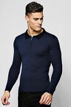 Boohoo Long Sleeved Zip Polo With Ribbed Collar