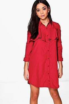 Boohoo Ailbhe Ruffle Long Sleeve Shirt Dress