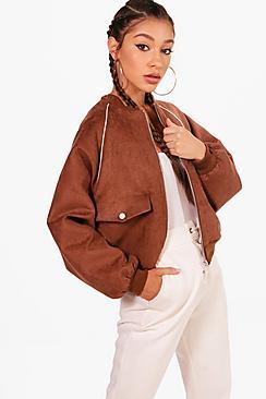 Boohoo Ashleigh Suede 80's Bomber Jacket