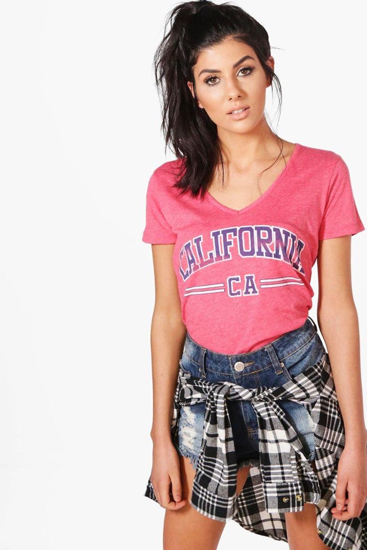 Boohoo Nora V Neck California T-shirt Watermelon