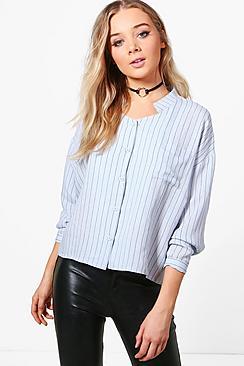 Boohoo Heather Pinstripe Long Sleeve Shirt
