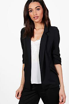 Boohoo Kelly Button Ruched Sleeve Blazer
