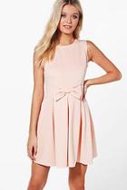 Boohoo Ruth Bow Front Pleat Skirt Skater Dress