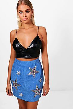 Boohoo Star Embellished Woven Mini Skirt
