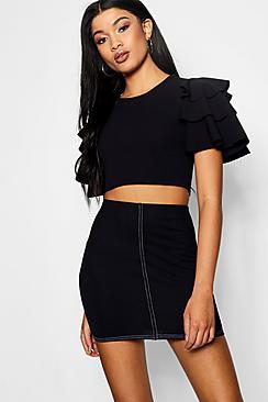 Boohoo Lydia Ruffle Shoulder Scoop Neck Crop