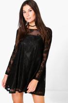 Boohoo Lillyanna Lace Trapeze Dress Black