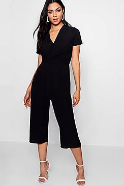 Boohoo Plunge Twist Capped Sleeve Jumpsuit