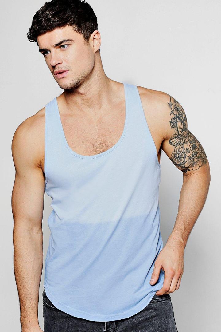 Boohoo Dip Dye Raw Edge Racer Tank Top Blue