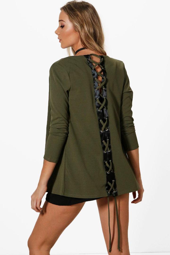 Boohoo Julia Lace Up Back Blazer Khaki