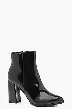 Boohoo Kat Patent Flared Heel Shoe Boot