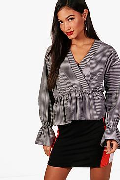 Boohoo Florence Woven Stripe Wrap Blouse