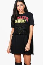 Boohoo Louise Shearing Printed T-shirt Dress Black