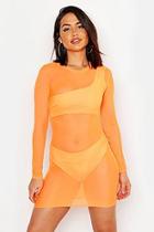 Boohoo Neon Mesh Long Sleeve Beach Cover Up