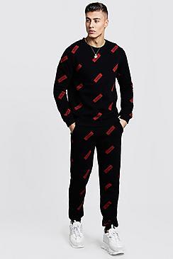 Boohoo Box Logo Repeat Sweater Tracksuit