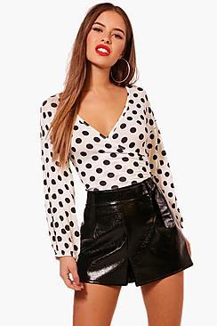 Boohoo Petite Alex Oversized Sleeve Wrap Top
